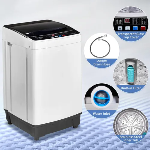 Miniatura 3 de Lavadora completamente automática de 15.6 libras, 1.3 pies cúbicos compacta y lavadora compacta combinada integrada de 10 programas y 8 niveles