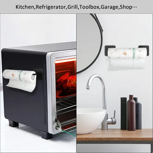 Miniatura 7 de Portarrollos de papel negro con montaje magnético, barra de papel con fuerte respaldo magnético - para cocina, refrigerador, parrilla, caja