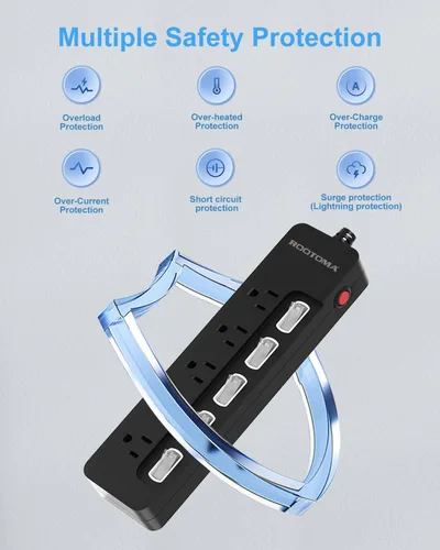 Miniatura 3 de Cable de extensión negro para electrodomésticos con interruptores individuales de encendido y apagado - 6 pies, cable de extensión resistente