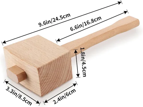 Miniatura 3 de Mazo de madera de 9.6 pulgadas, martillo de hielo de madera de haya maciza, herramienta de mano de carpintero sin daños para carpintería, tallado