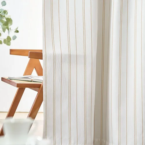 Miniatura 7 de jinchan - Cortinas blancas con rayas grises de 63 pulgadas de largo para sala o dormitorio, tratamiento para ventanas con aspecto moderno de lino