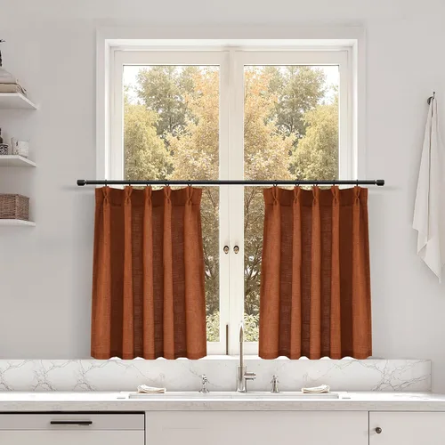 Miniatura 103 de Juego de 2 paneles de cortinas de ventana de cocina beige de 24 pulgadas de largo, con textura de lino, plisadas, filtrantes de luz, semi pequeñas