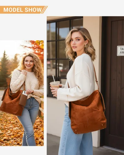 Miniatura 2 de Herald Bolso de hombro de ante suave y holgado para mujer, bolso cruzado retro con correa ajustable