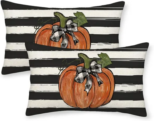 Miniatura 35 de Juego de 2 fundas de almohada de otoño de 16 x 16 pulgadas, diseño de calabaza azul y naranja, decoración de Acción de Gracias, decoración de otoño
