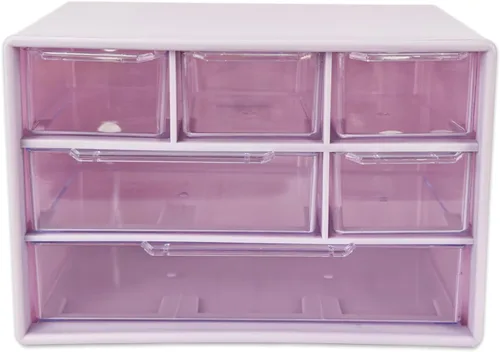 Miniatura 8 de Mini organizador de cajones de escritorio con 6 cajones transparentes, 7 x 3.9 x 4.7 pulgadas, pequeña caja de almacenamiento de plástico