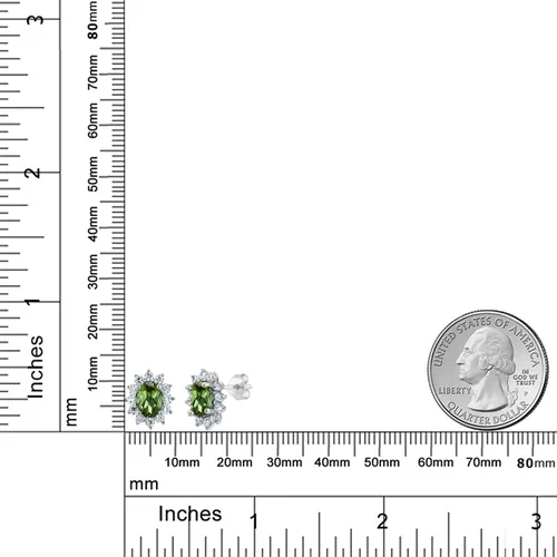 Miniatura 195 de Gem Stone King Aretes ovalados de plata de ley 925 de 0.276 x 0.197 in con piedra natal de la princesa Diana, estilo halo real para mujeres