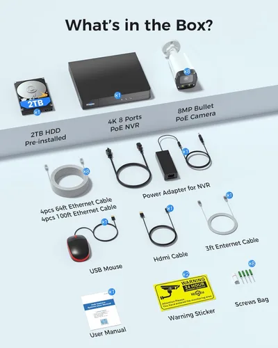 Miniatura 9 de 【4K HD +0 tarifa mensual】 Sistema de cámara de seguridad Hiseeu PoE de 8 MP, 8 cámaras de seguridad 4K para exteriores e interiores, visión amplia