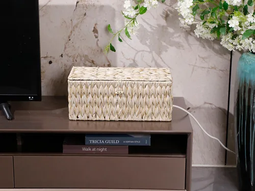 Miniatura 5 de Coeusy Caja de Gestión de Cables, Bohemia Decorativa Tejida a Mano con 2 Ranuras Abiertas, Caja Organizadora Ocultadora de Cables con Tapa