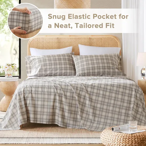Miniatura 24 de Comfort Spaces Sábanas 100% algodón tamaño King, transpirables, naturalmente frescas, sábanas de algodón suave con bolsillo elástico de 14 pulgadas