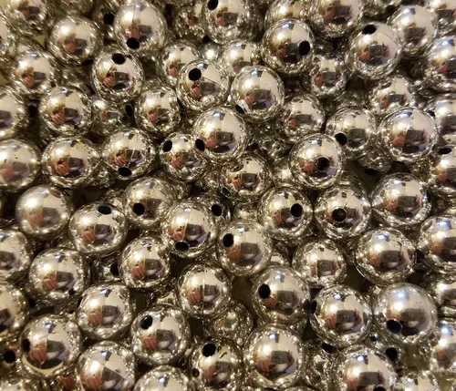 Miniatura 3 de Cuentas redondas sueltas de plástico artificiales de 0.394 in, 100 unidades (surtido metálico)