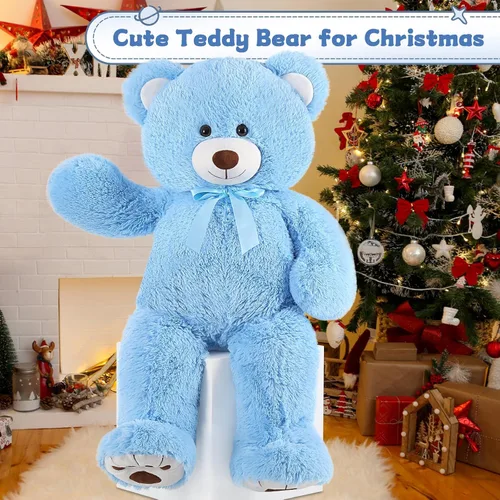 Miniatura 7 de MorisMos Oso de Peluche Azul Gigante, Peluche Grande de 36 pulgadas para Baby Shower, Oso de Tamaño Real para Niños, Niñas, Novia en Cumpleaños, San