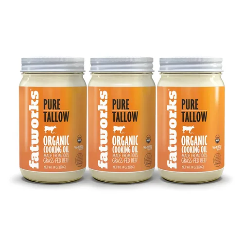 Fatworks Sebo de Res Orgánico Alimentado con Pasto, Sebo de Res Certificado Orgánico No GMO Criado en Pasto, procedente de varios pequeños rancheros