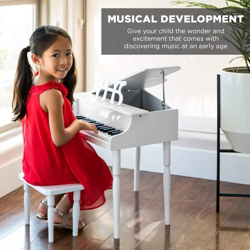 Miniatura 2 de Best Choice Products Juguete clásico de madera para niños de 30 teclas con tapa de piano, banco, estante de música plegable, libro de canciones