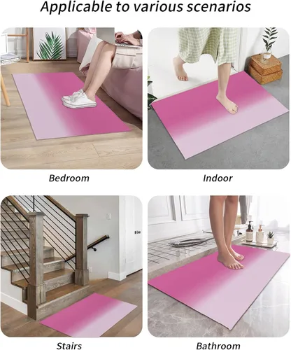 Miniatura 6 de Tapete para puerta delantera, antideslizante, absorbente, para entrada, para interiores y exteriores, tapete pequeño con patrón degradado rosa