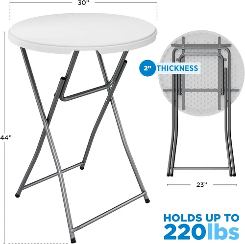 Miniatura 2 de Sorfey Mesa de cóctel plegable redonda, mesa plegable de altura de barra, 31.5 "redonda, plástico blanco