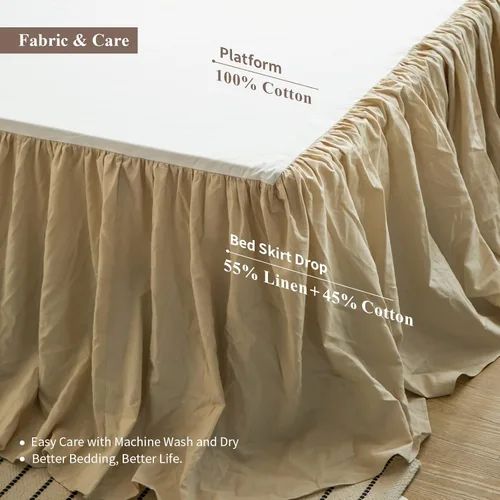 Miniatura 3 de BISELINA - Falda de cama de lino francés con volantes plisados de 22 pulgadas, caída a medida, mezcla natural de lino y algodón, funda para cama