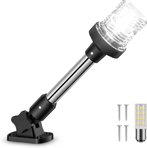 Miniatura 10 de Obcursco Luces de popa de barco, IP67 impermeable, plegable, luz LED blanca de anclaje para lanchas marinas, pontones, pesca, lubinas y Jon