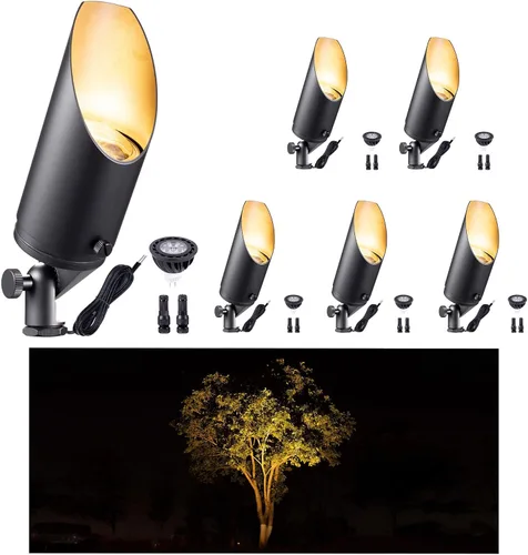 Miniatura 45 de Gardenreet Focos de paisaje de latón de bajo voltaje, luz LED para exteriores de 12 V, luces con cable IP65 impermeables, bronce antiguo