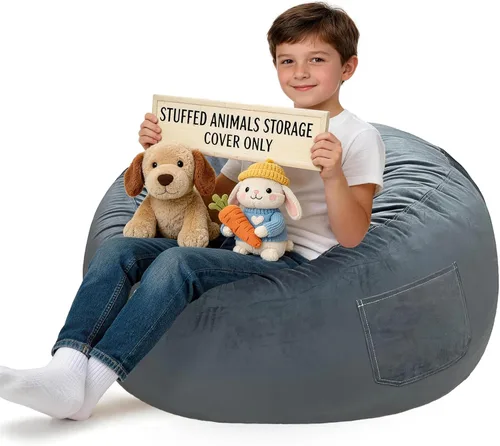 Miniatura 13 de Lukeight - Puf de almacenamiento de animales de peluche para niños, funda para puf de dinosaurio con cremallera para organizar la habitación