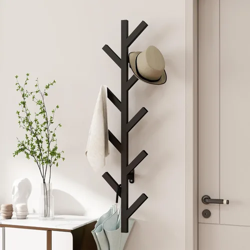 Vlush Perchero de metal montado en la pared con 9 ganchos, moderno minimalista y vertical para colgar ropa, sombreros, bolsas colgantes y bufandas,