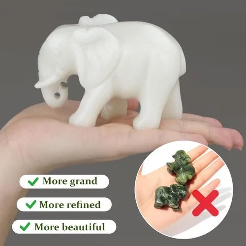 Miniatura 8 de gemshan Figura de animal de estatua de elefante de jade, estatua de jade blanco grande de 2.7 pulgadas para buena suerte, Feng Shui, riqueza