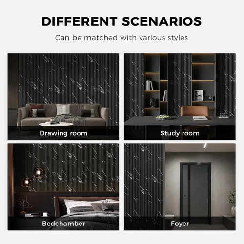 Miniatura 7 de OUZUGIE WPC Paneles de Pared de Rejilla Acústica, Paquete de 8 Paneles de Pared 3D de 114 x 6 Pulgadas para Decoración de Paredes Interiores, Sala