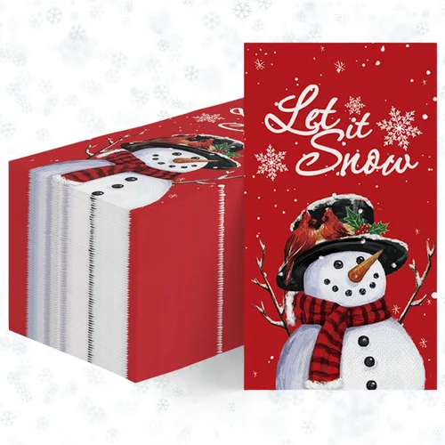 Horaldaily 100 servilletas decorativas de papel desechables de Navidad, muñeco de nieve rojo para fiesta, almuerzo, cena, cocina, baño, Navidad