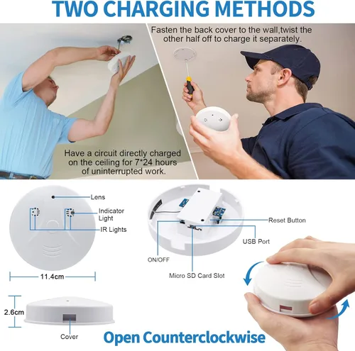 Miniatura 6 de Cámara oculta Detector de humo Video Cámara pequeña 1080P HD Cámara inalámbrica WiFi con visión nocturna y detección de movimiento Cámara