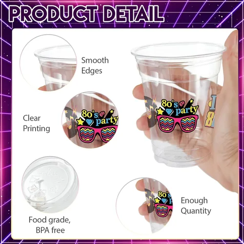 Miniatura 3 de 100 vasos de plástico desechables para fiestas de los 80 de 12 onzas de regreso a los 80, vasos transparentes desechables para discoteca de los 80