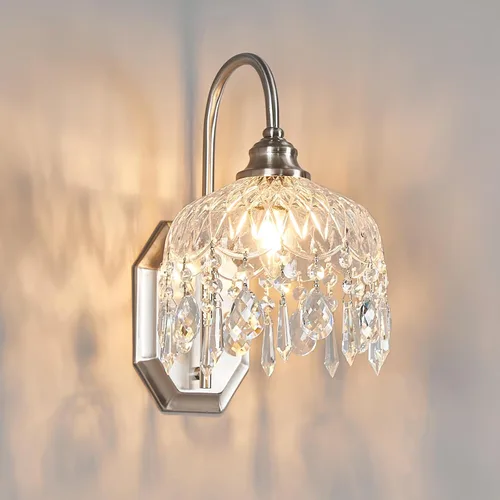 1 paquete de aplique de pared vintage, aplique de pared de cristal de vidrio, acabado de níquel antiguo cepillado mate para decoración de