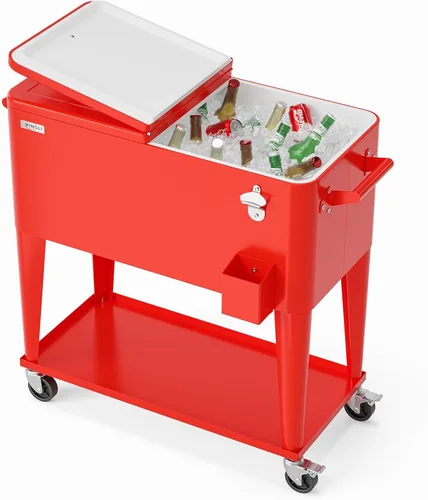 Miniatura 9 de VINGLI Baúl de hielo rodante de 80 cuartos de galón, carrito portátil para fiestas en el patio, bar, con estante, piscina de bebidas con abridor