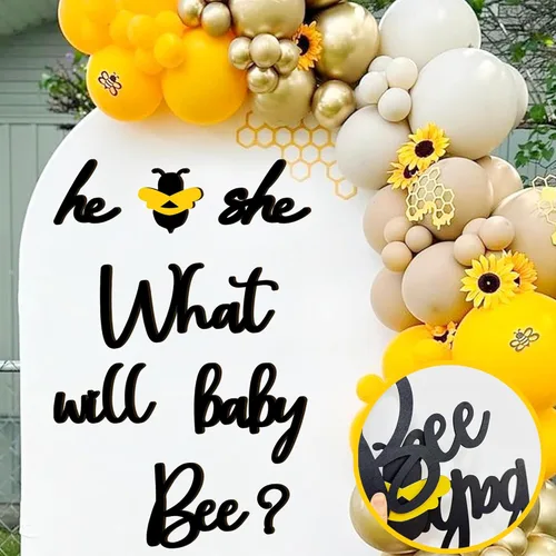 Miniatura 14 de Grandes calcomanías de revelación de género para telón de fondo, señal de baby shower de madera, ¿él o ella? ¿Qué será el bebé? Arco de globos