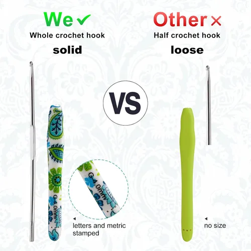 Miniatura 3 de 2.25mm Gancho de Ganchillo Looen, Mango Ergonómico para Manos Artríticas, Agujas de Tejer de Goma Suave Extra Largas para Principiantes de Crochet