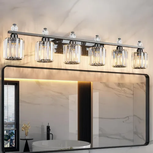 Miniatura 43 de Luces de Tocador de Baño de 3 Luces, Placado Negro, Modernas Luces de Tocador de Cristal para Baño, Luces de Tocador de Cristal para Usar Sobre