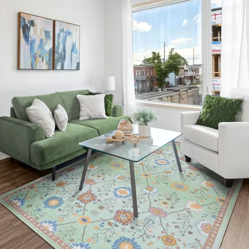 Miniatura 44 de Alfombras de 6 x 9, alfombras grandes lavables con flores estilo boho, alfombra de pelo bajo antideslizante y ultradelgada, alfombra para puerta