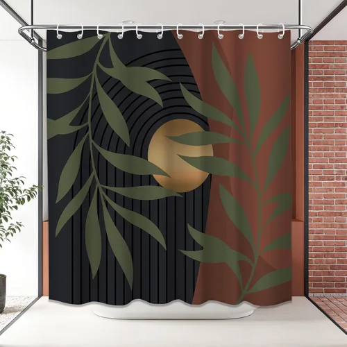 Miniatura 11 de Cortina de ducha bohemia en negro y gris, cortinas de ducha modernas de mediados de siglo negro y gris para baño, juego de tela impermeable
