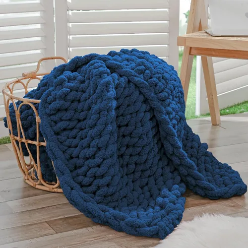 Miniatura 54 de Bigacogo Manta de punto grueso para sofá, 51 x 63 pulgadas, 100% tejida a mano con hilo de felpilla grueso jumbo, acogedoras y suaves mantas grandes