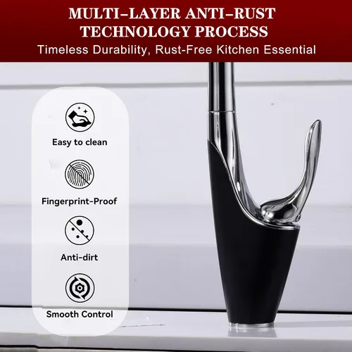 Miniatura 6 de sumerain Grifo de cocina de un solo orificio con rociador extraíble, grifo de fregadero de cocina de acero inoxidable de una sola manija, cromo
