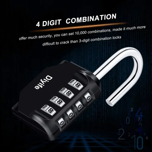 Miniatura 4 de Diyife - Paquete de 3 candados combinados para exteriores, 4 dígitos, impermeable, cierre de combinación de metal y acero plateado, para valla, Negro
