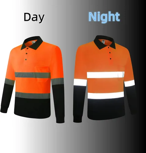 Miniatura 4 de Camisa de seguridad para hombre, camiseta reflectante de alta visibilidad, de secado rápido, transpirable, suave naranja+negro-02