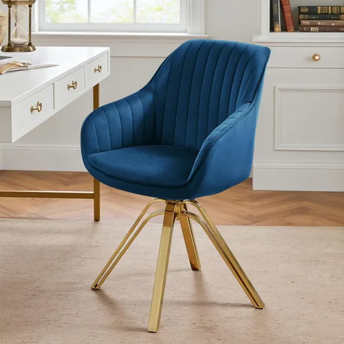 Miniatura 13 de Volans Silla giratoria decorativa, sillas de comedor modernas de mediados de siglo con patas huecas de metal negro, silla de escritorio de oficina