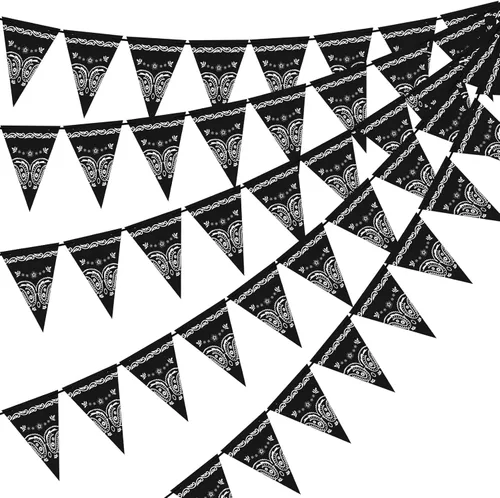 Glenmal Paquete de 5 banderines de banderines para fiesta de vaquero occidental, banderines de banderines de campo negro y rojo para adultos,