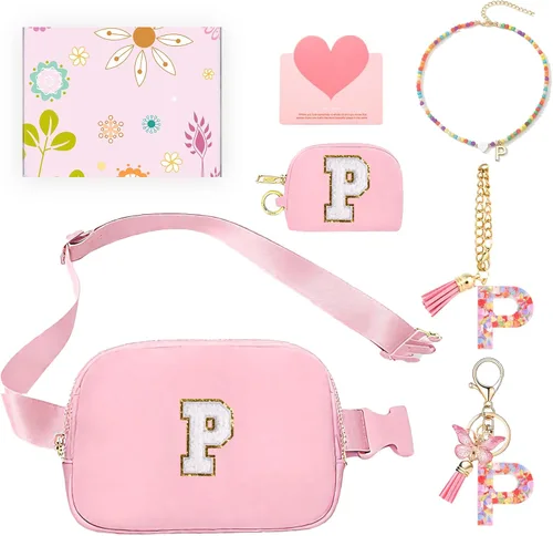 Miniatura 50 de Regalos de moda para niñas adolescentes, cangurera con monograma para niña con llavero, collar, dijes de taza, tarjeta de felicitación y caja