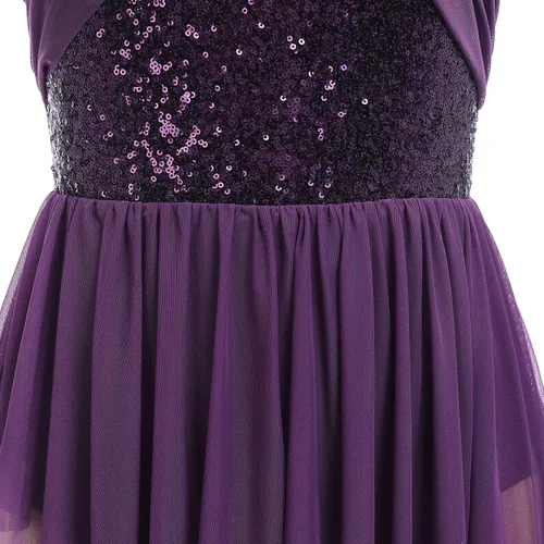 Miniatura 5 de AFAVOM Disfraz de baile lírico para mujer, vestido de lentejuelas con flores, falda asimétrica de tul fluida, disfraces de danza contemporánea