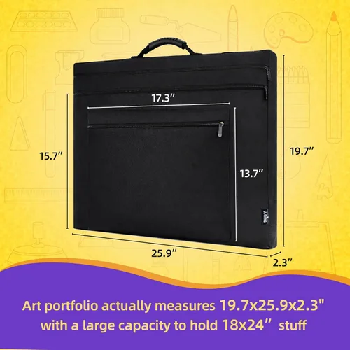 Miniatura 2 de JJRING 18x24 Bolsa de Portafolio de Arte - Estuche de Almacenamiento Grande con Asa y Correa de Hombro Ajustable, Carpeta de Portafolio para Obras