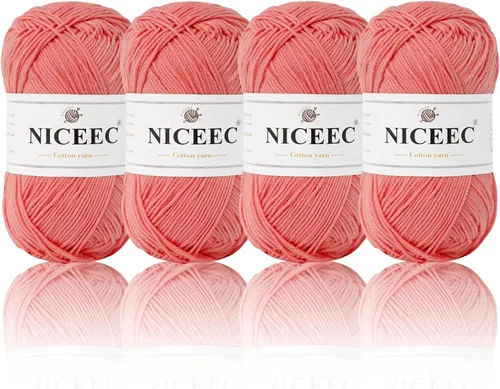 Miniatura 47 de NICEEC 4 madejas de hilo de algodón suave para bebé, 4 capas, manualidades DIY, peso fingering, hilo para manta para ganchillo y tejido, total 700