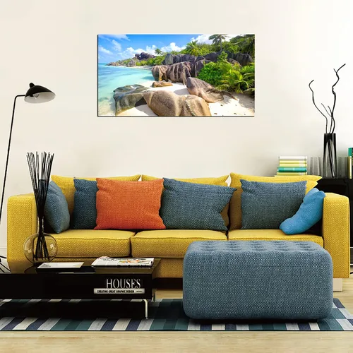 Miniatura 2 de YYYYHPP YP0762 - Cuadro de pared de playa, arte de pared, piedra de cocoteros en arenas, playa, paisaje marino, pintura de paisaje, imagen