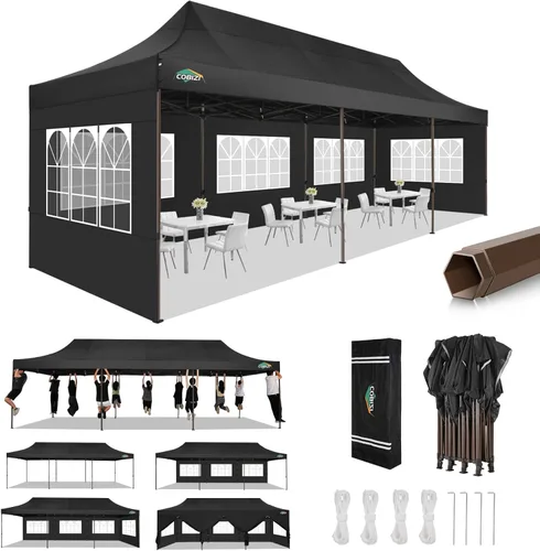 Miniatura 11 de COBIZI Tienda de campaña desplegable resistente de 10 x 10 con 4 paredes laterales extraíbles, toldo desplegable Ez con bolsa portátil, carpa