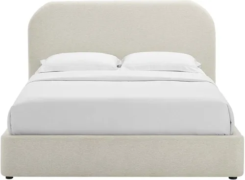 Miniatura 6 de Modway Keynote - Marco de cama Queen moderno con cabecera en forma de curva en tejido jaspeado marfil, tapicería de tela jaspeada, cama