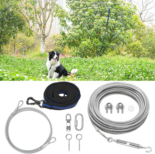 Miniatura 7 de XiaZ Cable de amarre para perros, cable de camino de 50 pies para perros de hasta 200 libras, correa de perro resistente para patio, campamento, al